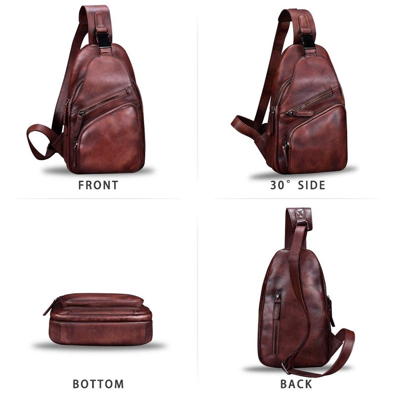 IVTG Genuine Leather Sling Bag Chest Shoulder Hiking Backpack Vintage Handmade Crossbody Daypack (Coffee) One_Size - Image 4